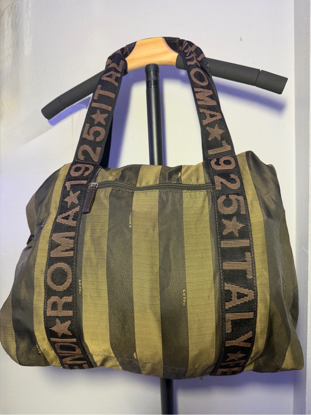 Fendi Roma Striped Canvas Tote Bag in Olive & Dark Brown with COS - Picture 15 of 16